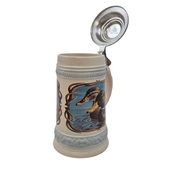 Gerz Beer Stein James Meger Pewter Flip Lid Stoneware Duck Scene Vintage - Picture 4 of 10